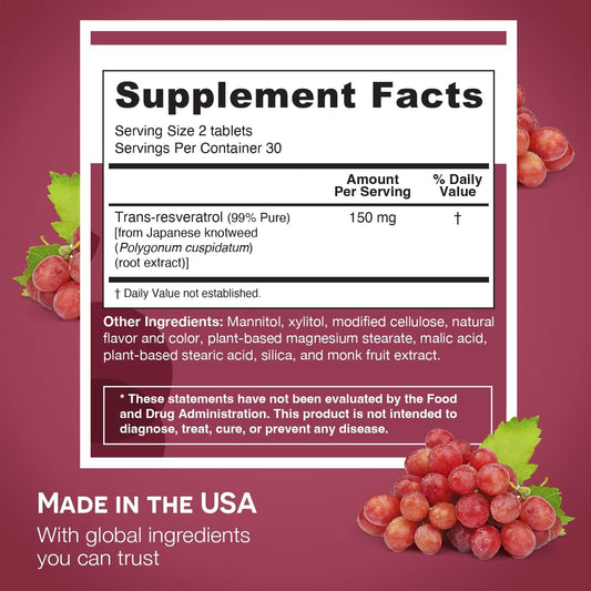 Ez Melts Dissolvable Resveratrol Supplement 150 Mg, Sugar-Free, 1-Month Supply