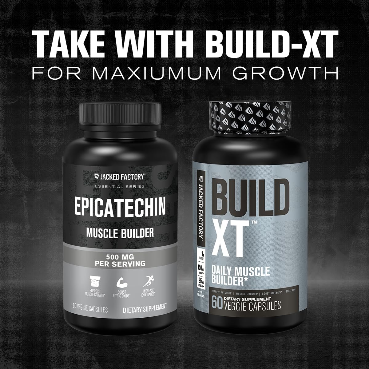 Jacked Factory Epicatechin - Muscle Builder Supplement with Epicatechin 500mg to Inhibit Myostatin, Increase Muscle Growth, Enhance Vascularity, & Improve Nutrient Delivery - 60 Veggie Capsules : Health & Household