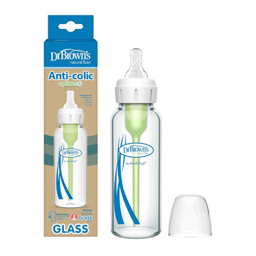 Dr. Brown'S Natural Flow Anti-Colic Options+ Narrow Glass Baby Bottle, 8 Oz/250 Ml, With Level 1 Slow Flow Nipple, 1 Pack, 0M+