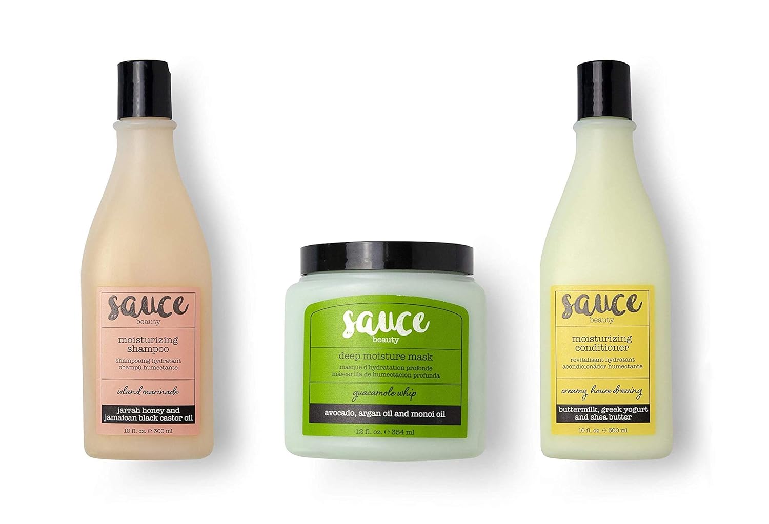 Sauce Beauty Hair Trio Gift Bundle - Island Marinade Moisturizing Shampoo - Creamy House Dressing Moisturizing Conditioner - Guacamole Deep Moisture Hair Mask