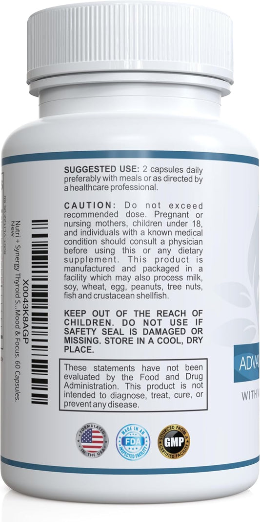 Thyroid Support - With L-Tyrosine, Iodine, Vitamins & Minerals. Supports Healthy Thyroid Function, Energy, Mood & Focus. 60 Capsules