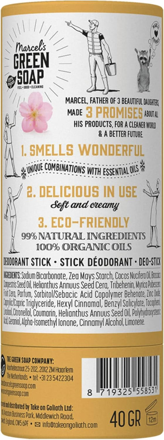 Marcel'S Green Soap - Deodorant Stick Vanilla & Cherry Blossom - Antiperspirant Without Aluminum Or Alcohol - Eco Friendly - Vegan - 97% Biodegradable - 40 G