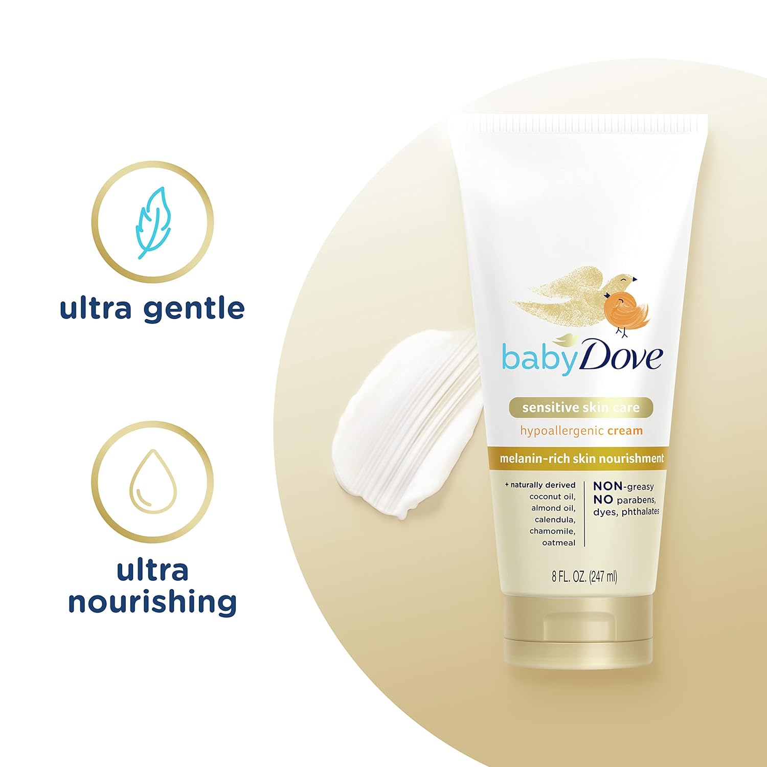 Baby Dove Sensitive Baby Cream Baby Skin Care Melanin-rich Skin Nourishment Hypoallergenic and Non-greasy 8 oz : Baby