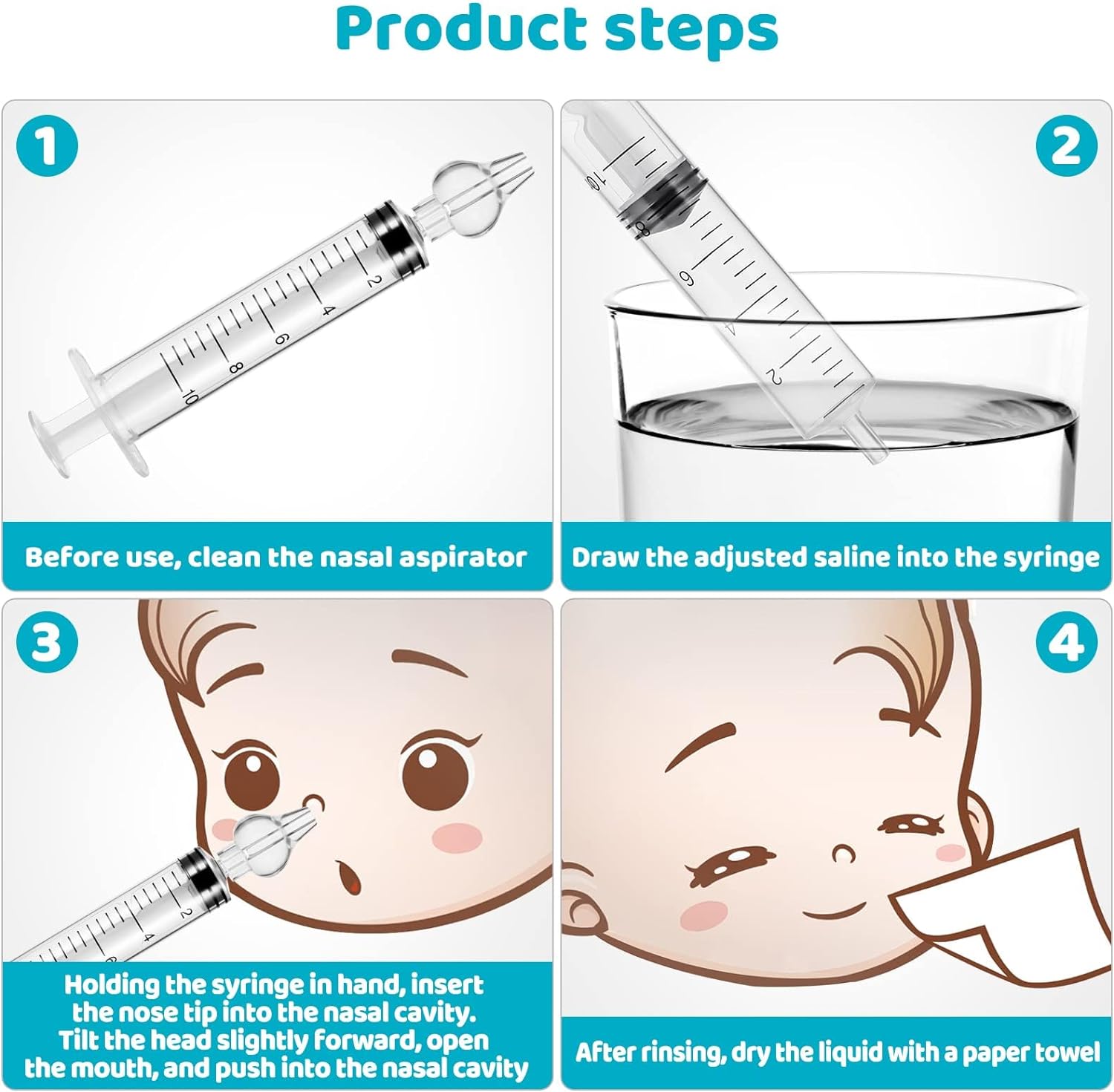 Baby Nasal Aspirator, Nasal Syringe for Baby Syringe Nasal Irrigator with Cleanable Professional Reusable Silicone Nasal Suction Tip Nose Cleaner for Irrigation Nasal Spray Nasal Hygiene for Baby : Baby