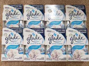 PACK OF 8 - Glade Sense & Spray Automatic Air Freshener, Refill, Clean Linen, 0.86 oz, 2 ct