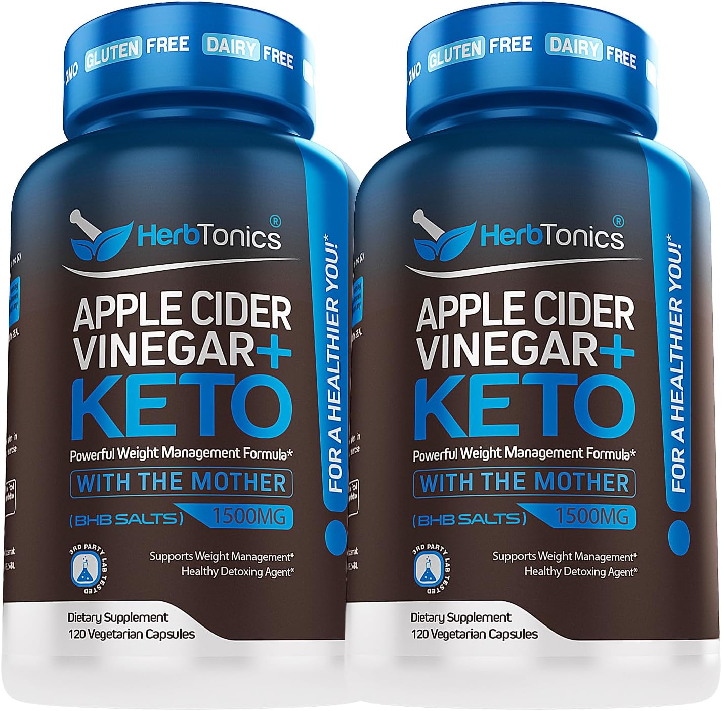 Herbtonics Apple Cider Vinegar Capsules with The Mother Plus Keto BHB - for Women & Men - Energy & Focus - 240 Vegan Pills