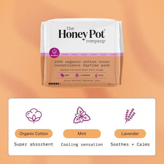 The Honey Pot Company - Herbal Pads For Women - Organic Incontinence Daytime Pads W/Wings. Infused W/Essential Oils For Cooling Effect & Postpartum Essentials. Feminine Care - Fsa & Hsa - 16Ct