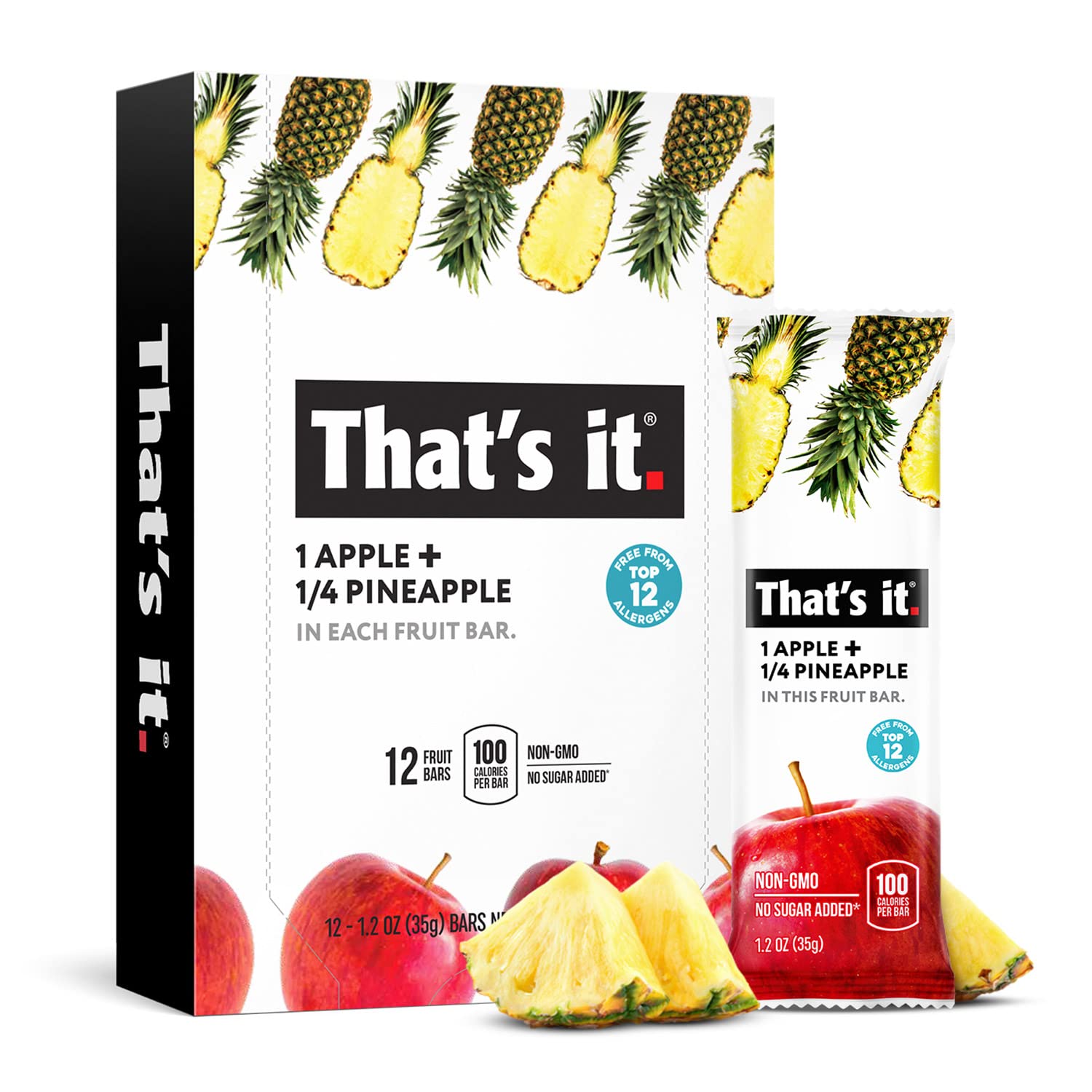 That'S It. Apple + Pineapple 100% Natural Real Fruit Bar, Best High Fiber Vegan, Gluten Free Healthy Snack, Paleo For Children & Adults, Non Gmo No Added Sugar, No Preservatives Energy Food (12 Pack)