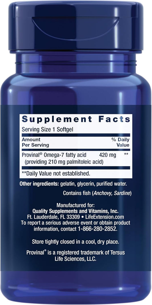 Provinal Purified Omega-7 - Daily Essential Omega 7 Fatty Acids Supplement, Palmitoleic Acid Fish Oil For Heart Health & Inflammation Management - Gluten-Free, Non-Gmo - 30 Softgels Month Supply