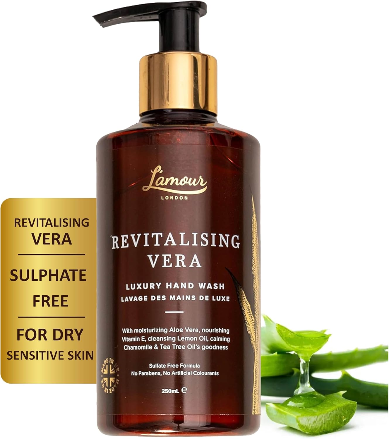 L'Amour Natural | Revitalising Vera | Luxury Hand Wash | Essential Oils | Sulphate Free | Gentle For Dry And Sensitive Skin | 250Ml