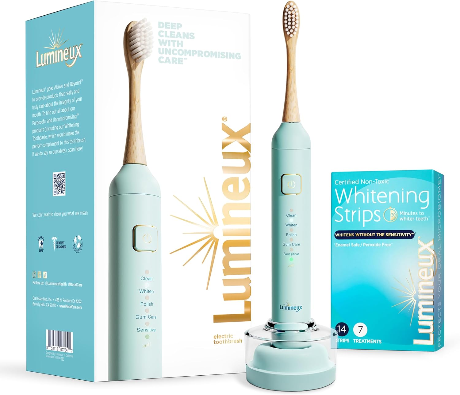 Lumineux Teeth Whitening Strips (7 Pack) & Electric Bamboo Toothbrush