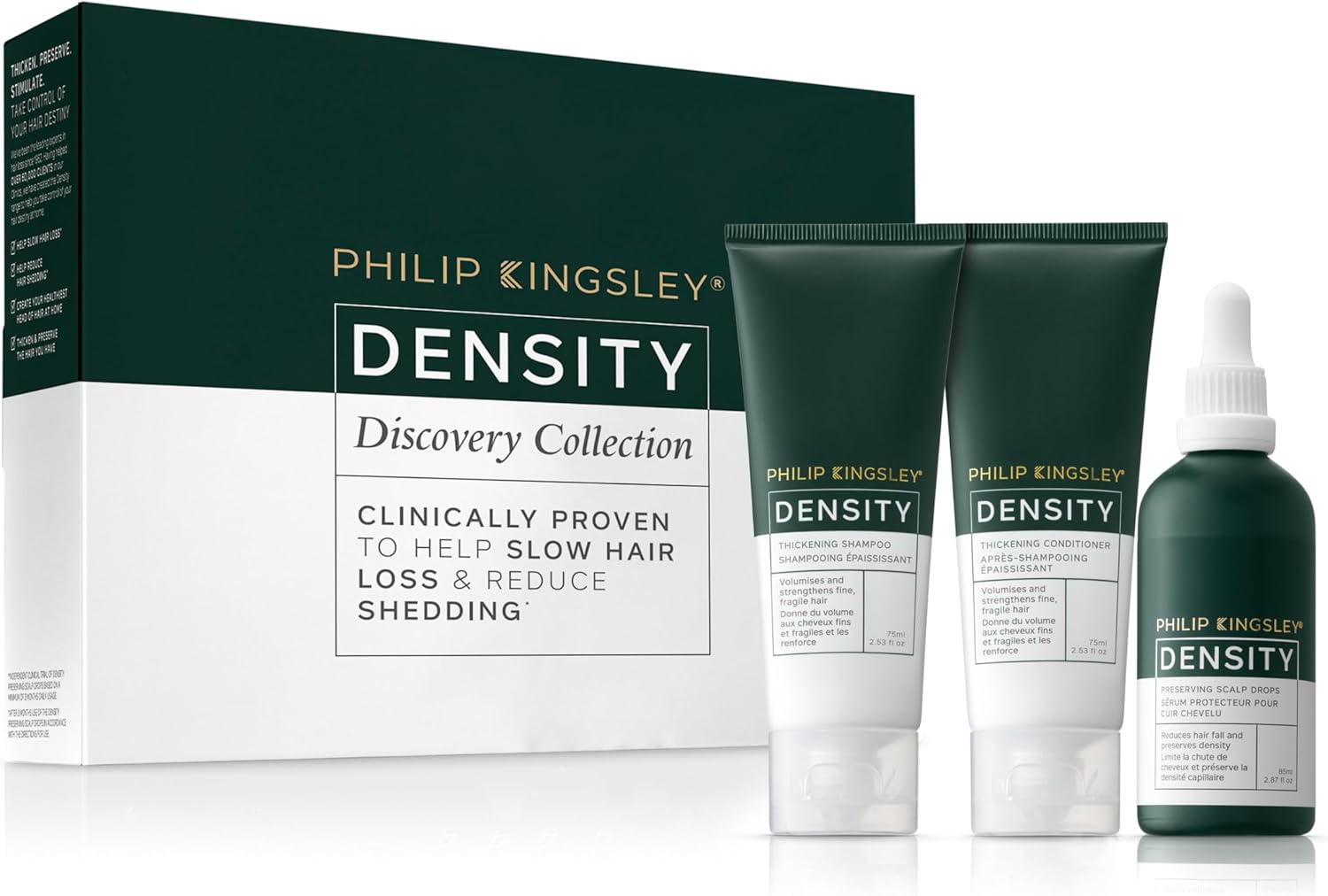 Philip Kingsley | Density Discovery Collection | Hair Thickening Shampoo, Conditioner And Scalp Density Serum | Set For Thinning, Fine, Flat, Thin Hair And Hair Loss | X3 Set | 200Ml, 170Ml, 65Ml