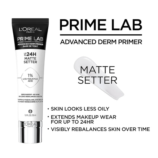 L'Oreal Paris Prime Lab Up To 24H Matte Setter Face Primer Infused With Salicylic Acid To Grip And Extend Makeup With A No Shine Finish, 1.01 Fl Oz