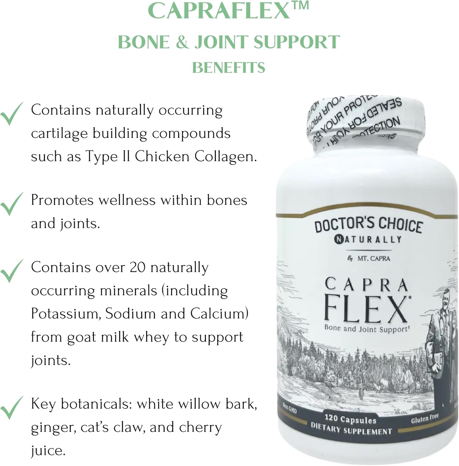 Capraflex By Mt. Capra | Bone And Joint Support Supplement With Chicken Collagen, Hyaluronic Acid, Turmeric, And Herbs For Joint Vitality | 30 Servings - 120 Capsules : Health & Household