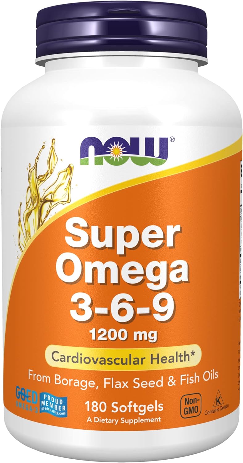 Now Foods Supplements, Super Omega 3-6-9 1200 Mg With A Blend Of Fish, Borage And Flax Seed Oils, 180 Softgels