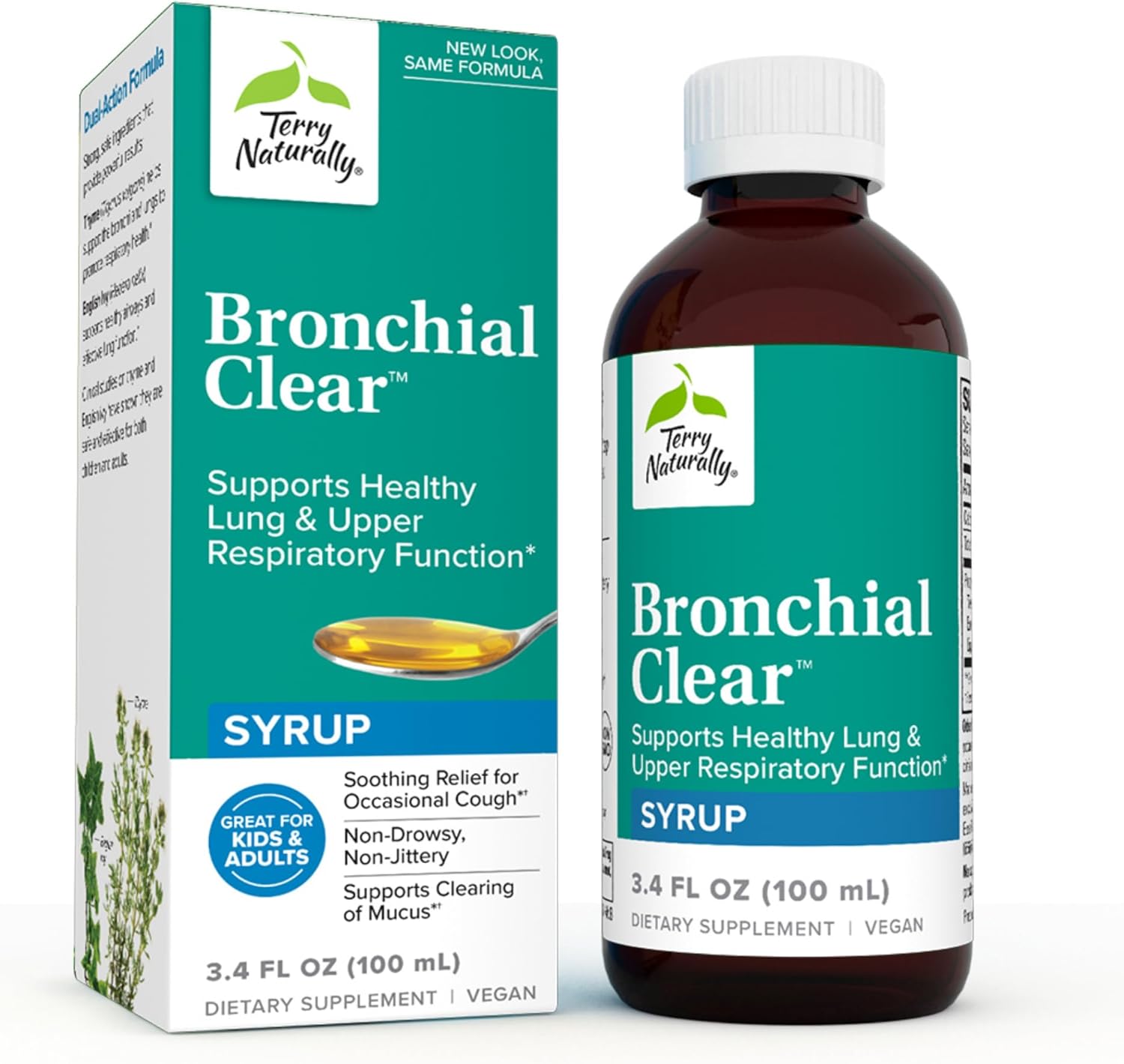 Terry Naturally Bronchial Clear - 3.4 Fl Oz Syrup - Supports Healthy Lung & Upper Respiratory Function - Non-Drowsy, Non-Jittery Formula - Non-Gmo, Vegan, Gluten Free - 20 Servings