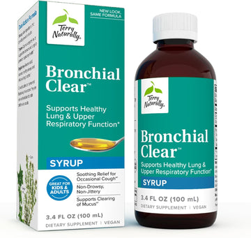 Terry Naturally Bronchial Clear - 3.4 Fl Oz Syrup - Supports Healthy Lung & Upper Respiratory Function - Non-Drowsy, Non-Jittery Formula - Non-Gmo, Vegan, Gluten Free - 20 Servings