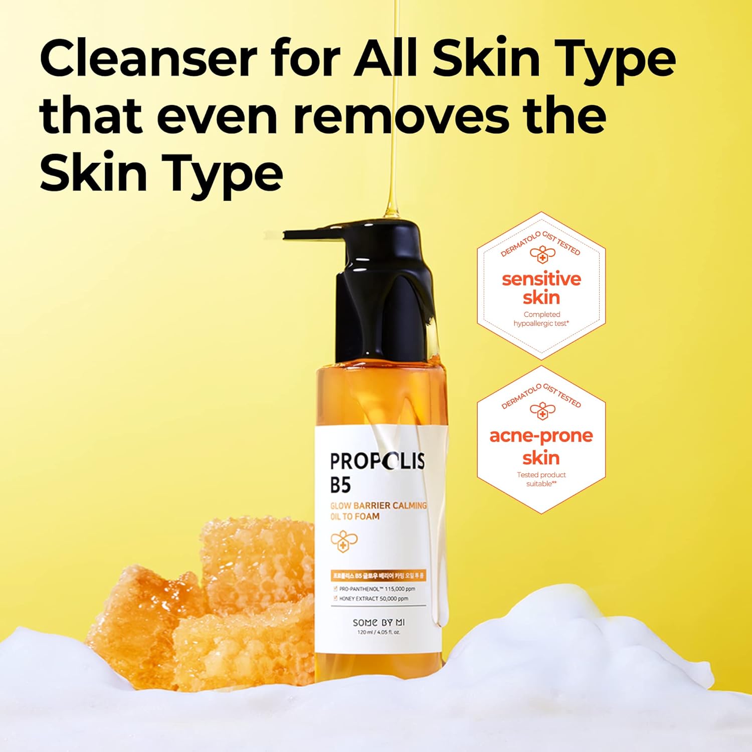 Some By Mi Propolis B5 Glow Barrier Calming Oil To Foam - 4.05Oz, 120Ml - Daily Face Korean Cleansing Oil And Foam Made From Panthenol - All In One Face Wash For Sensitive Skin - Korean Skin Care