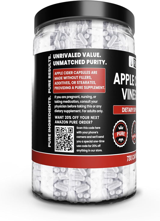 Pure Original Ingredients Apple Cider Vinegar (730 Capsules) No Magnesium Or Rice Fillers, Always Pure, Lab Verified