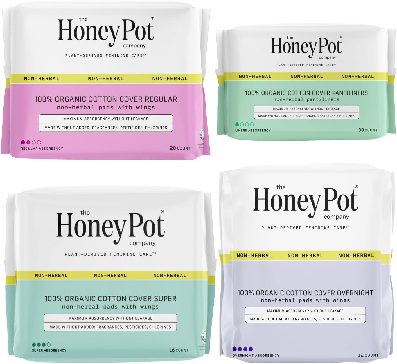 The Honey Pot Company - Pads For Women - Non-Herbal Essentials Bundle - Organic Cotton Cover & Ultra-Absorbent Pulp Core - Sanitary Pads For Women - Feminine Care - Fsa & Hsa Eligible