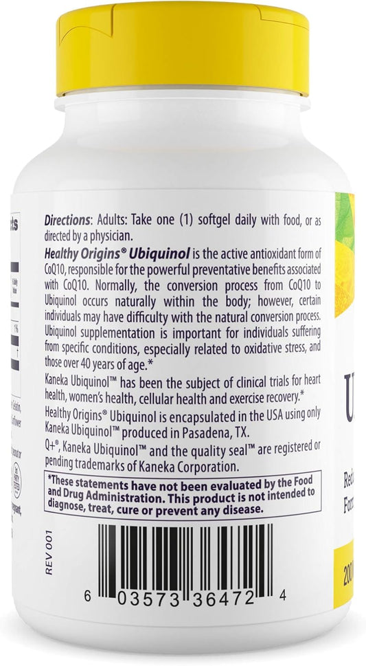 Healthy Origins Ubiquinol (Active Form Of Coq10), 200 Mg - Kaneka Ubiquinol Supplements For Heart Health & Antioxidant Support - Gluten-Free & Non-Gmo Supplement - 150 Softgels