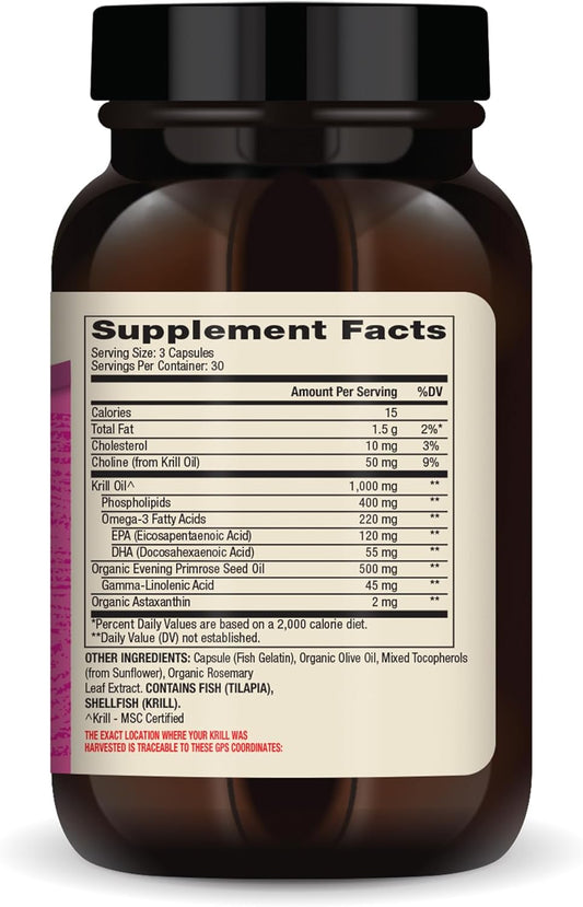 Dr. Mercola Krill Oil for Women, 30 Servings (90 Capsules), 2 mg Astaxanthin Per Serving, with Evening Primrose Oil, Dietary Supplement, Hormonal Support, Non-GMO, MSC Certified