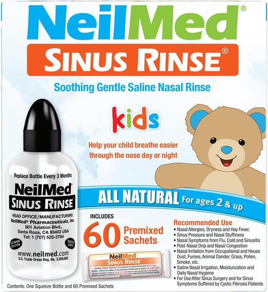 Neilmed'S Sinus Rinse, Pediatric, Complete Saline Nasal Rinse Kit 60 Premixed Packets