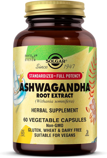 Solgar Ashwagandha Root Extract - Classified as an Adaptogen, Herbal Supplements - Ayurvedic Medicine - Vegan - 60 Vegetable Capsules, packaging may vary