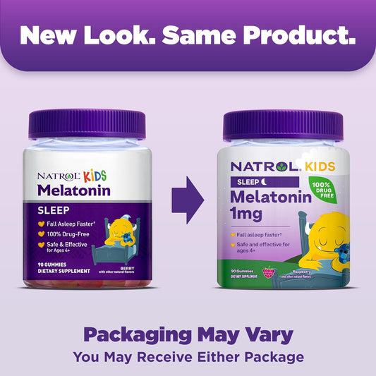 Natrol Kids Melatonin 1Mg, Supplement For Restful Sleep, Sleep Gummies For Children, 90 Raspberry-Flavored Melatonin Gummies, 90 Day Supply