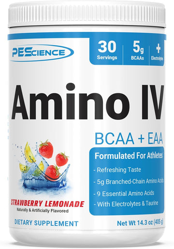 Pescience Amino Iv, Strawberry Lemonade, 60 Scoop, Bcaa And Eaa Powder With Electrolytes