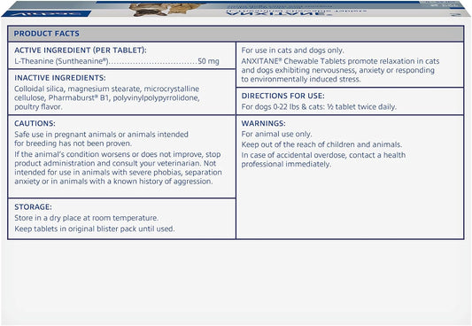 Virbac Anxitane Tablets, Small Dog/Cat, 50mg, 30 Count : Virbac Animal Health: Health & Household