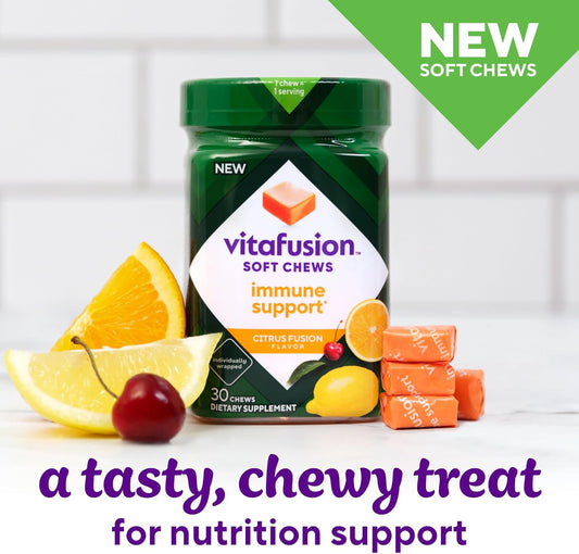 Vitafusion Soft Chews Immune Support (1), Adult Chewable Vitamin C For Immune Support, Individually Wrapped, Citrus Fusion Flavor, 30 Chews, 30 Day Supply