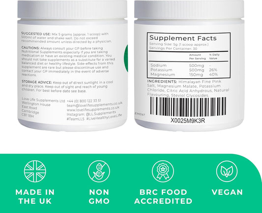 Ultimate Electrolytes Powder, 500Mg Sodium, 500Mg Potassium, 150Mg Magnesium, 150G - 30 Servings, Pink Himalayan Salt For Hydration, Orange & Lime Flavour, Sweetened With Stevia- Love Life Supplements