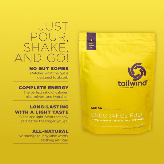 Tailwind Nutrition Endurance Fuel, Electrolyte & Hydration Sports Drink Mix Powder, Gluten-Free, Vegan, Lemon, 50 Servings