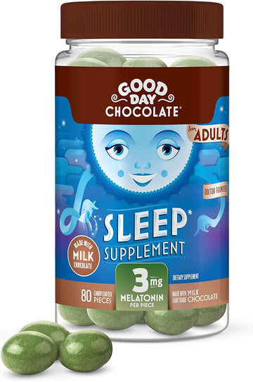 Good Day Chocolate Melatonin for Adults [ 80 Count ] - Fair Trade Non-GMO Milk Chocolate with Chamomile and Melatonin 3 mg - Adult Melatonin, Adult Natural Sleep Aid Supplement
