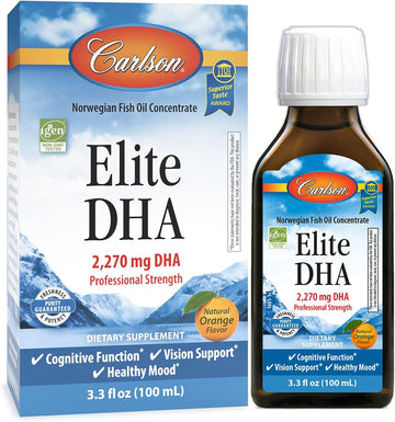 Carlson - Elite DHA, 2270 mg DHA, Professional Strength, Norwegian Fish Oil Concentrate, Cognitive Function & Vision Support, Orange, 100 mL