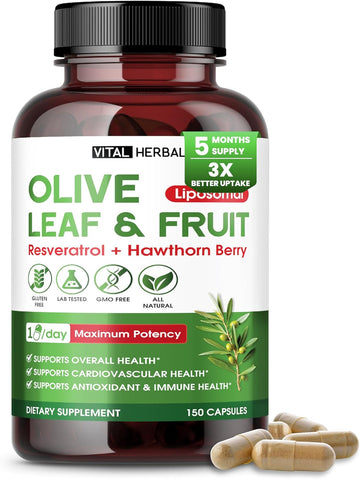 Vital Herbal Organic Olive Fruit & Leaf With Hawthorn Berry Capsules – 150 Capsules – Supports Overall Health, Antioxidant & Immune Function – Made In The Usa