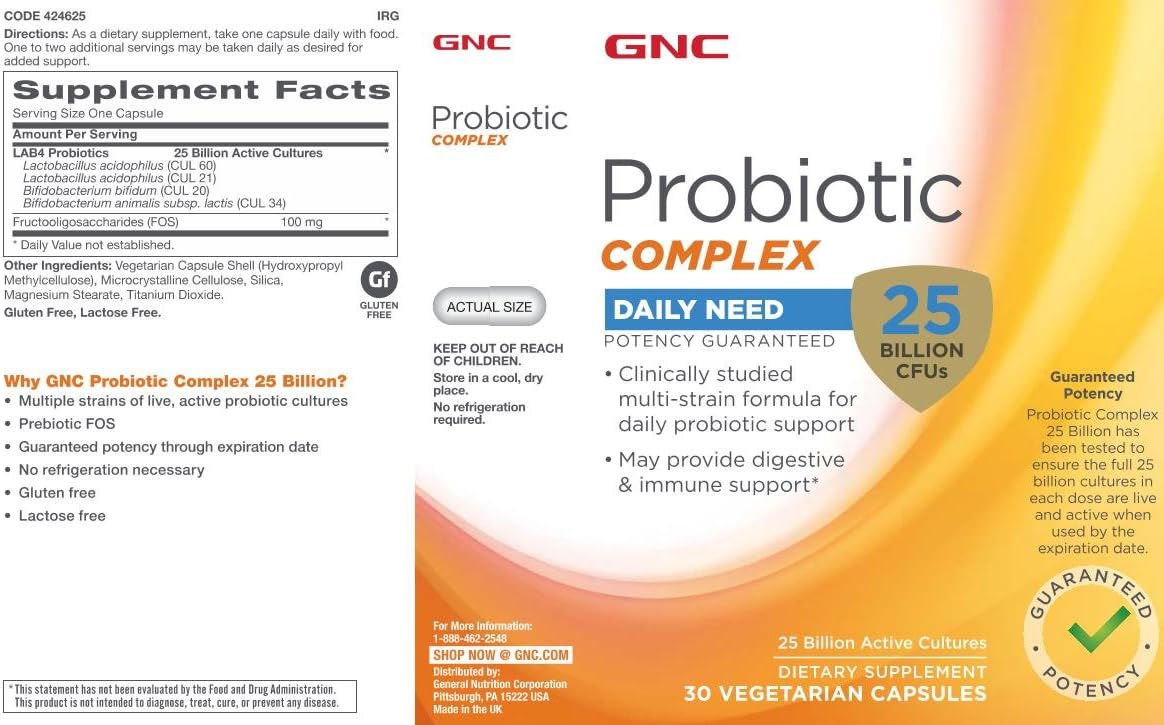 Gnc Probiotic Complex - 25 Billion Cfus (30 Capsules)