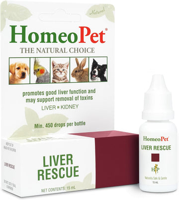 Homeopet Liver Rescue, Safe And Natural Liver-Support Supplement For Cats, Dogs, And Other Small Animals, 15 Milliliters