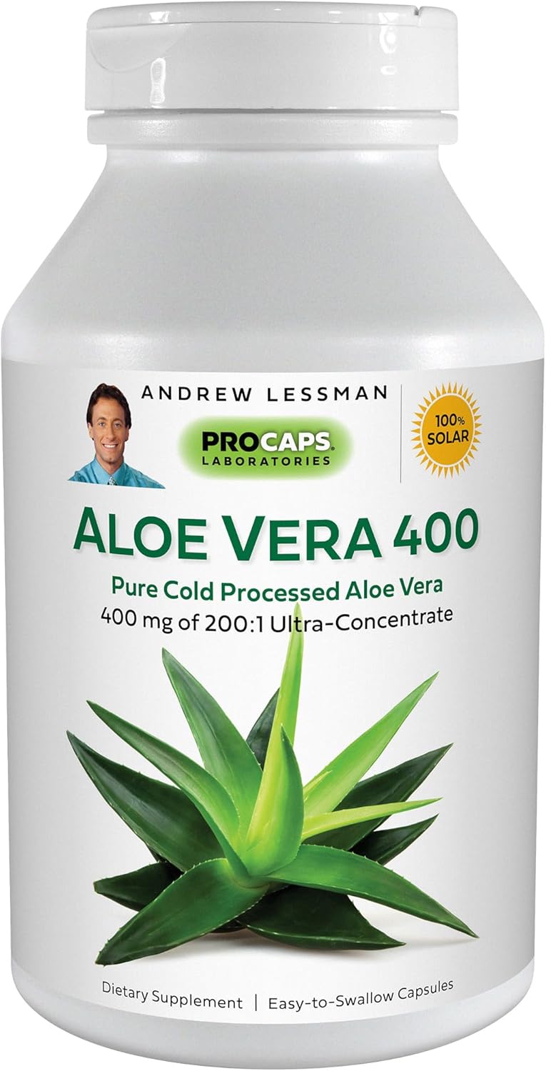 Andrew Lessman Aloe Vera 400Mg - 120 Capsules - Provides 200:1 Ultra-Concentrate Of Aloe Vera, Soothing Support For Stomach And Digestive System, No Additives, Small Easy To Swallow Capsules