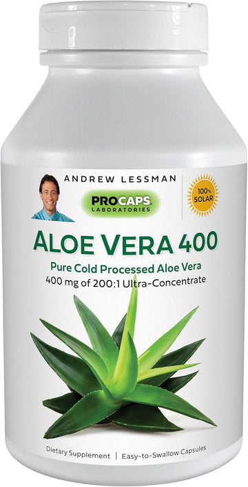Andrew Lessman Aloe Vera 400Mg - 120 Capsules - Provides 200:1 Ultra-Concentrate Of Aloe Vera, Soothing Support For Stomach And Digestive System, No Additives, Small Easy To Swallow Capsules
