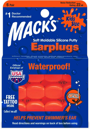 Mack's Soft Moldable Silicone Putty Ear Plugs - Kids Size, 6 Pair - Comfortable Small Earplugs for Swimming, Bathing, Travel, Loud Events and Flying | Made in USA
