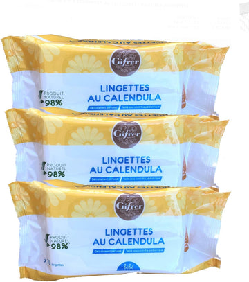 Gifrer Calendula Cleaning Wipes - 3 Packs Of 70 Wipes (3C)