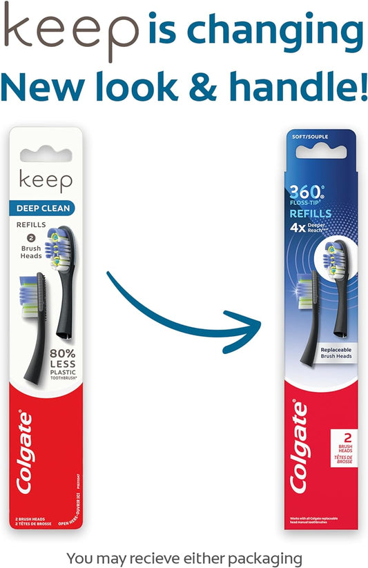 Colgate 360 Floss-Tip Replaceable Head Toothbrush Refill Heads, 2 Count, 6 Pack