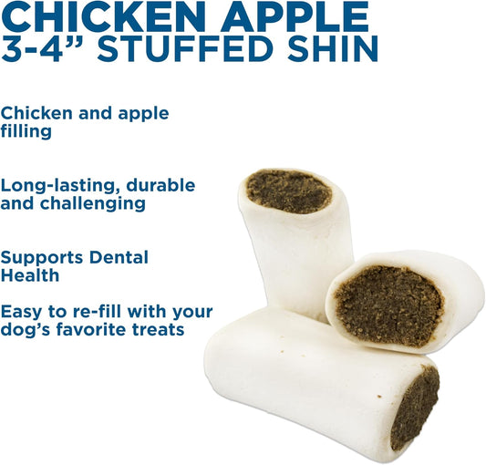 Best Bully Sticks 3-4" Chicken & Apple Filled Dog Bones 5 Pack Shin Bones For Dogs - Highly Digestible, Long Lasting & Refillable Stuffed Dog Bones