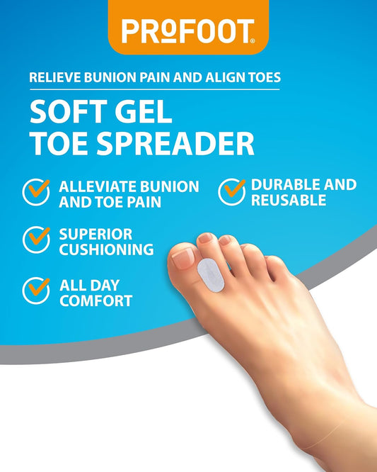 Profoot Softgel Toe Spreader - Relieve Bunion Pain And Align Toes - Gentle Bunion Corrector - Washable, Reusable - 2 Pack