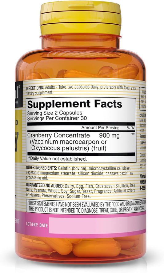 MASON NATURAL Cranberry Highly Concentrated - Supports Antioxidant and Immune Health, Maintains a Healthy Urinary System, 60 Capsules