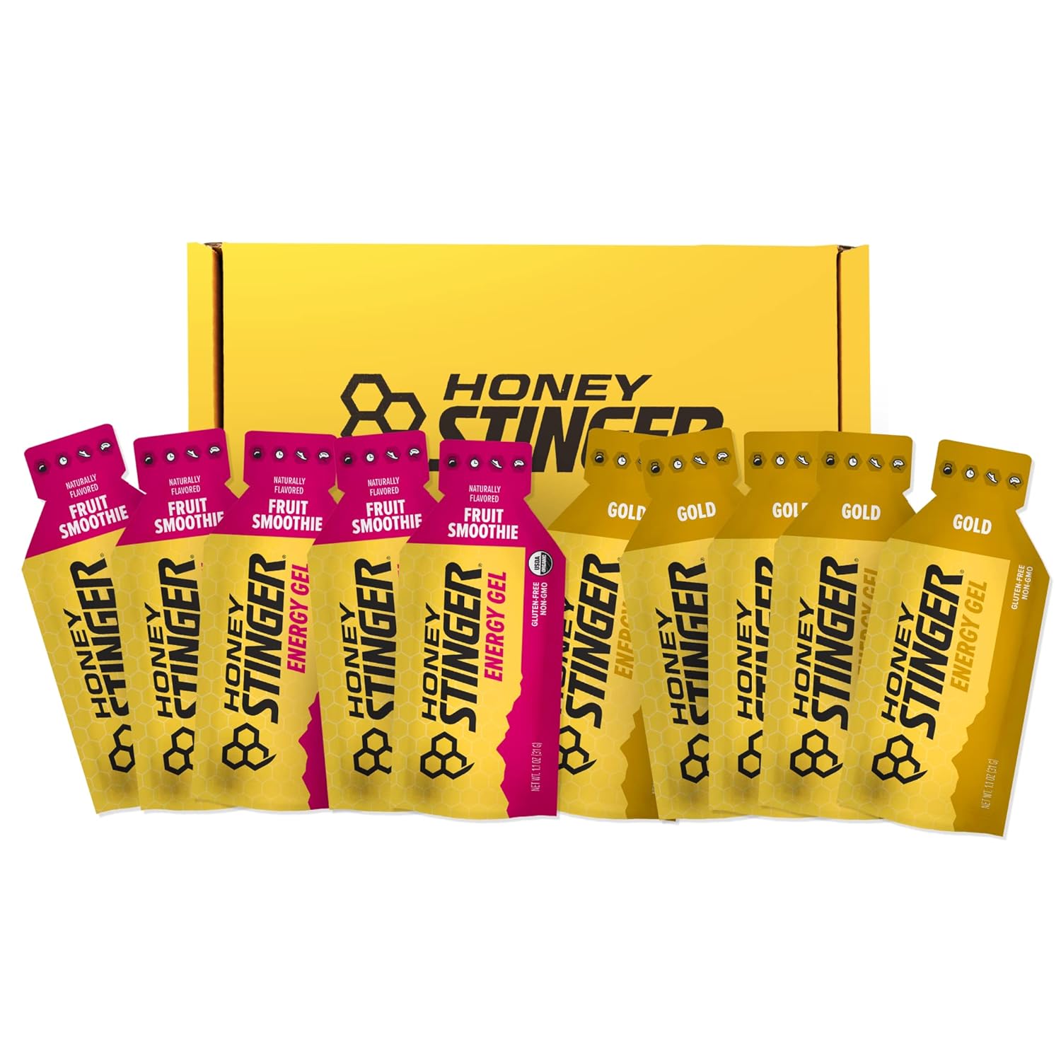 Honey Stinger Energy Gel Variety Pack | 5 Packs Each Of Gold And Organic Fruit Smoothie | Gluten Free & Caffeine Free | For All Exercises | Sports Nutrition For Home & Gym, Pre And Mid Workout