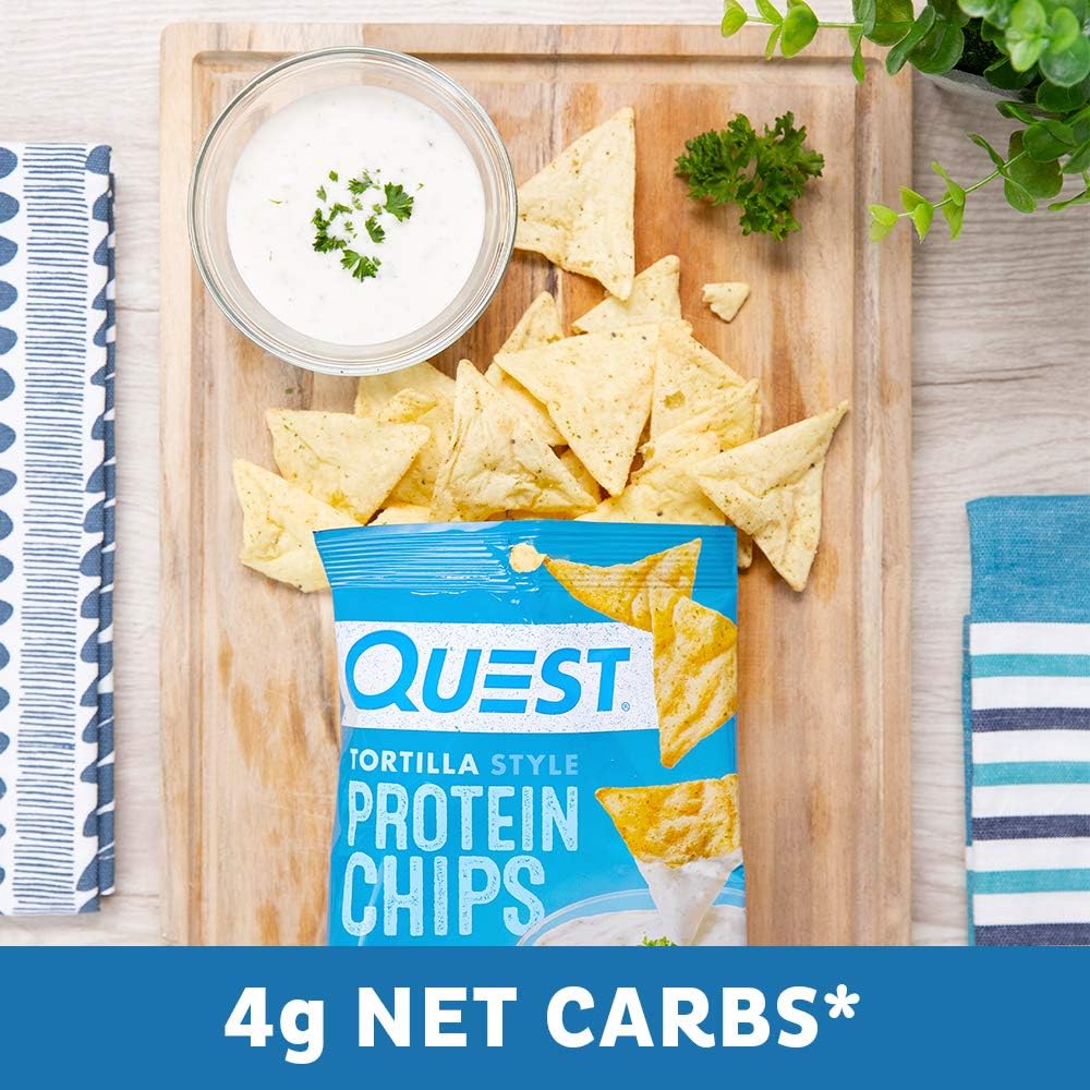 Quest Nutrition Tortilla Style Protein Chips, Ranch, Baked, 19g Protein, 4g Net Carb, Low Carb, Gluten Free, 1.1 Ounce (Pack of 12)