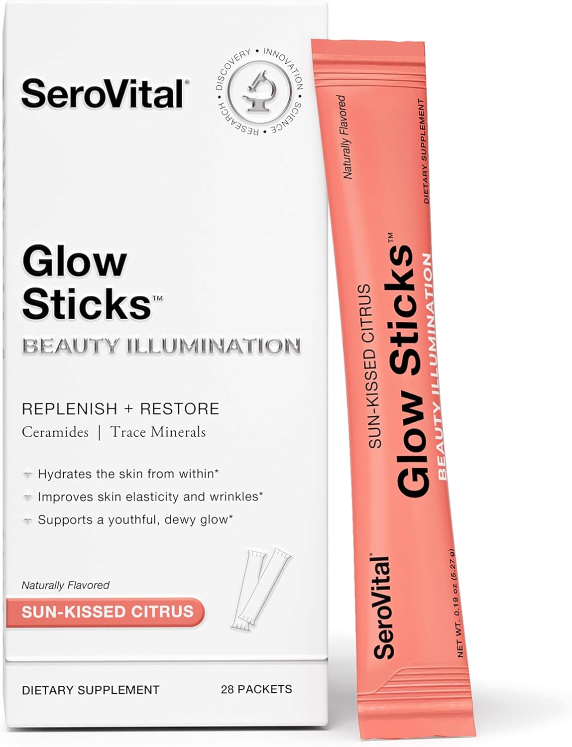 Serovital Glow Sticks Anti-Aging Powder, Improve Wrinkles In 30 Days, Boost Skin Hydration + Elasticity In 14 Days,* Ceramides, Hyaluronic Acid, 28 Ct